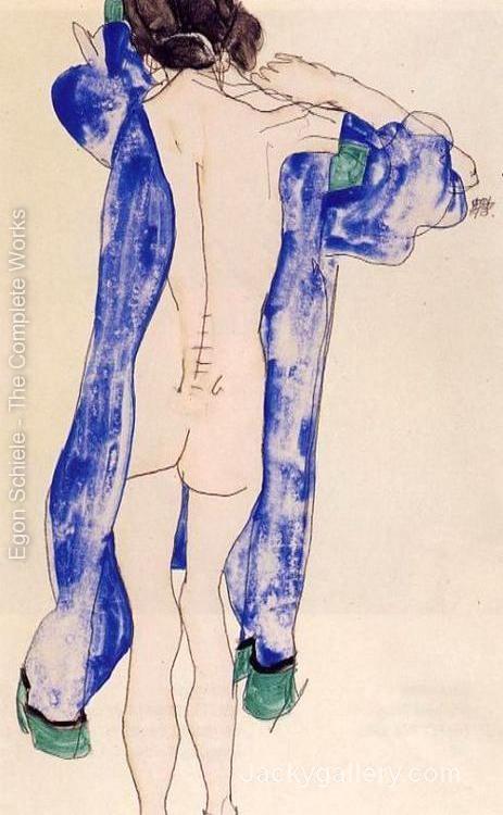 Standing Female Nude In A Blue Robe by Egon Schiele paintings reproduction